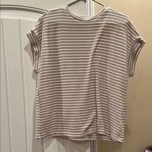 SHEIN Beige and White Striped Short Sleeve Tee